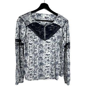 Sundance Liliane Blue White Floral Long Sleeve Crochet Lace Top Small